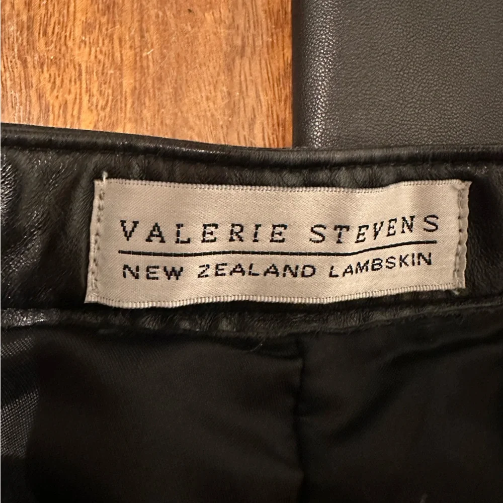 Valerie Steven’s Lambskin New Zealand leather straight leg high waisted pants